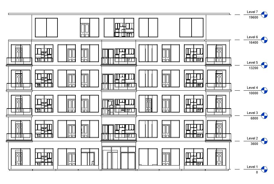 Elevation view of a low-rise condo building in Langley, BC with modern design and unique features