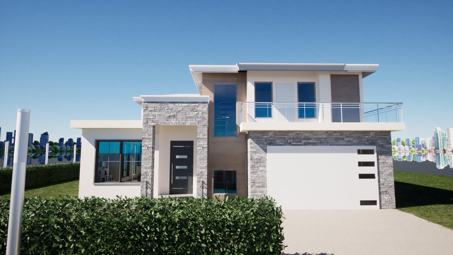 3D Architectural Rendering of a Modern Building 3D rendering of a modern building design with realistic textures and lighting.