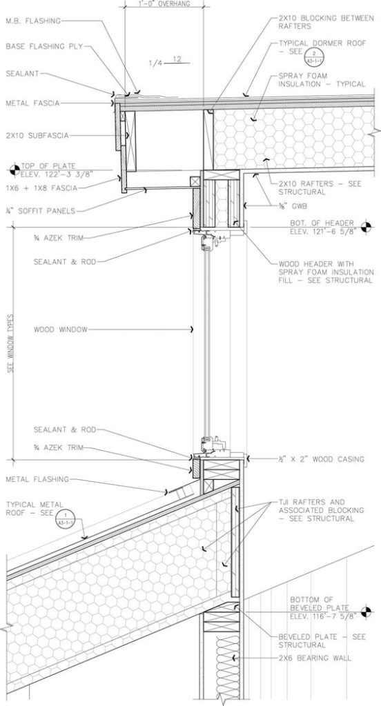 Detailed architectural drawing with connections and construction details for a specific building or structure