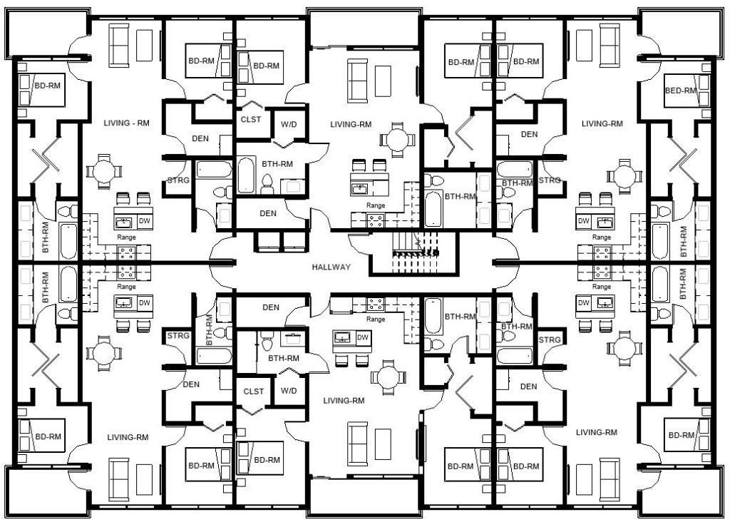 Architectural floor plan of a condo unit with modern design and detailed room layout.
